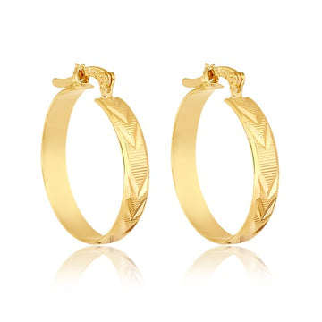 18K Gold Layered  Oro Laminado 22 mm Diamond Cutting Flat Hoops Wholesale 21.0407